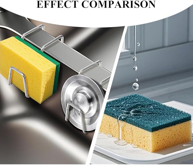 4 Pcs Sponge Holder for Kitchen Sink Movable Hanging Sponge Caddy Organizer Stainless Steel Multipurpose Double Bowl Sink for Brush Quick Drying Dish Sponge Holde