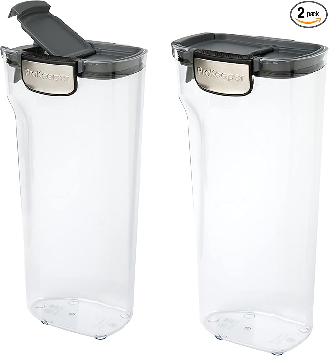 Progressive International ProKeeper+ Clear Plastic Airtight Food Baker's Kitchen Storage Organization Container Canister Set with Magnetic Accessories, 2- Piece Set (Pasta 2.4-Quart)