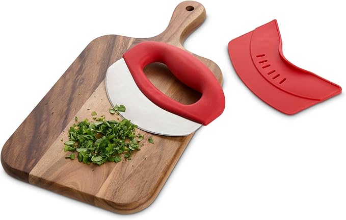 HIC Kitchen Soft-Grip Rocking Salad Herb Chopper, Stainless Steel Blade with Safety Blade Cover