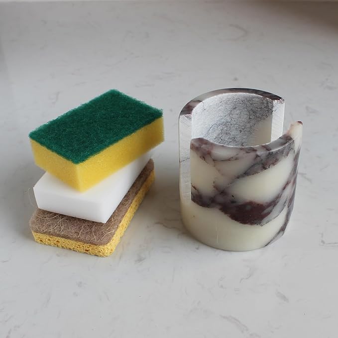 Nawgnail Natural Marble Travertine Sponge Holder for Kitchen Counter, Drying Rack, Sponge Caddy for Sink Organizer - Calacatta Viola Marble