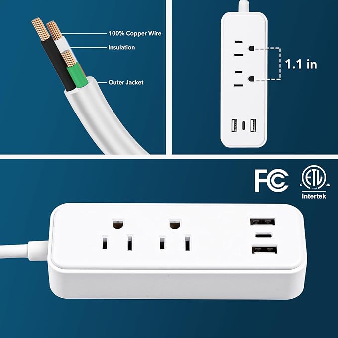 Clear Power 2Pack (Wall-Tap & Power Strip) with 6ft Power Cord, Compact Charging Hub with 2-Port USB-A & 1-Port USB-C Chargers, 3-Prong, for Home, Office, Hotel, DC3S-1122-DC