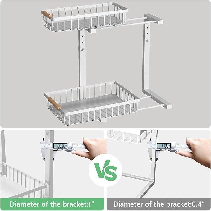 Merrylun Under Sink Organizers,5 Adjustable Height,Metal Pull Out Under Sink Organizers and Storage Shelves with Sliding Drawer 2 pack, White