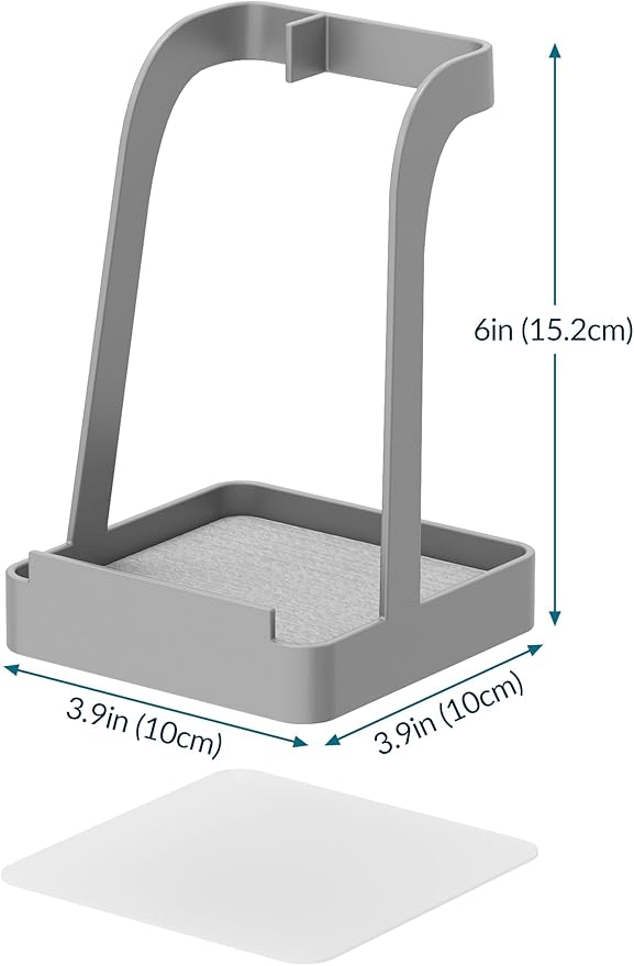 NiHome Upgraded Pot Lid and Spoon Rest with Diatomite Absorbent Tray & Silicone Anti-Slip Pad – Sturdy Metal Frame, Multifunctional Ladle Holder for Kitchen Countertop, 3.9"x3.9"x6" (Gray)