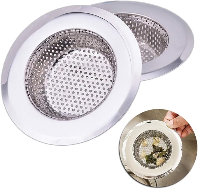 CORNERJOY 4.5 Inch Diameter Rim Heavy Duty Stainless Steel Kitchen Sink Basket Strainer, Large (Pack of 2)