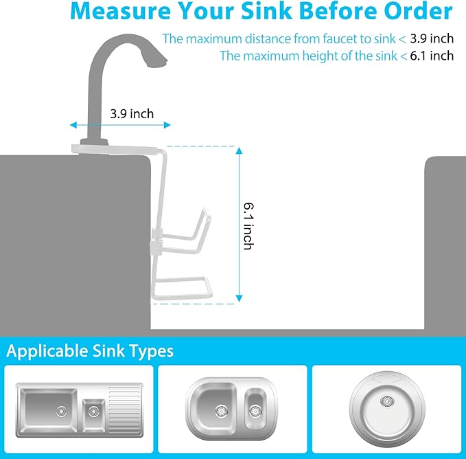 Sink Caddy Sink Sponge Holder - Faucet Rack Shower Tray - Kitchen and Bathroom Metal Organizer Hanging Fix Around Faucet
