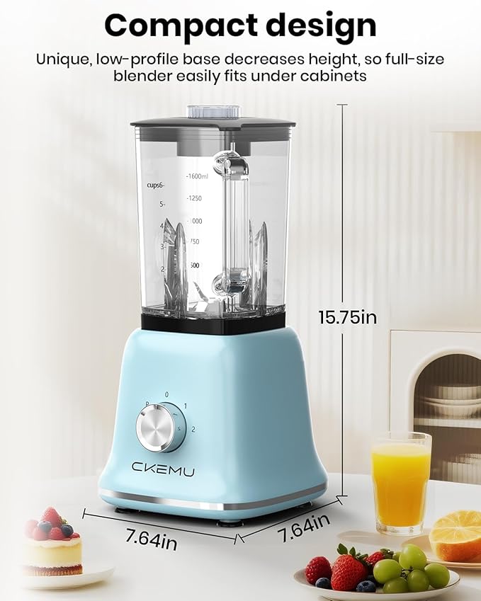 Countertop Blenders for Kitchen, Powerful Blender 25000 PRM with 58 Oz Glass Jar & To-Go Cup for Smoothies, Ice Crushing, Frozen Fruits, Milkshakes, Pulse Function, Self-Cleaning, 750 Watts