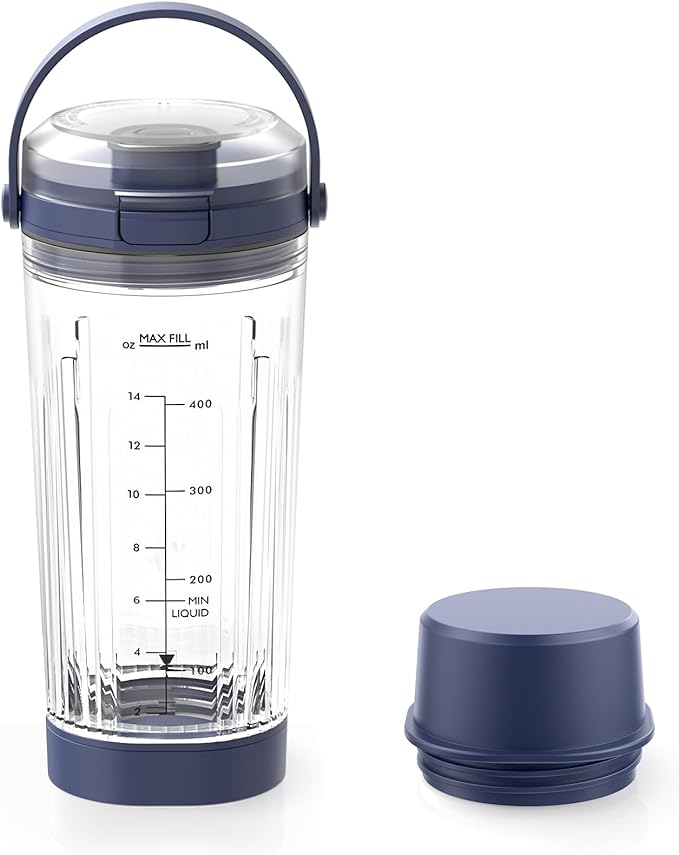 18 oz Vessel Cup Compatible with Ninja Blast Portable Blender, Accessories Sip Lid with Carry Handle, Bottom Cap and Blade Cover Fits for BC150/ BC100 Series Blender (Denim Blue)