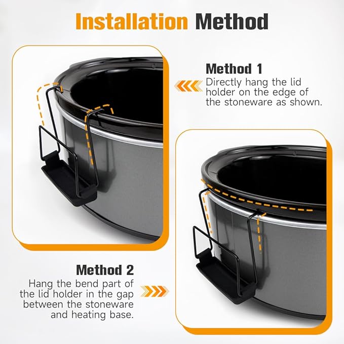 SOPHICO Slow Cooker Lid Holder for Cooking, Hand Free Pot Lid Organizer, Stainless Steel Rack with Silicone Sink, Fits Most Slow Cookers, Keeps Countertop No Mess (Black, 2 Pack)