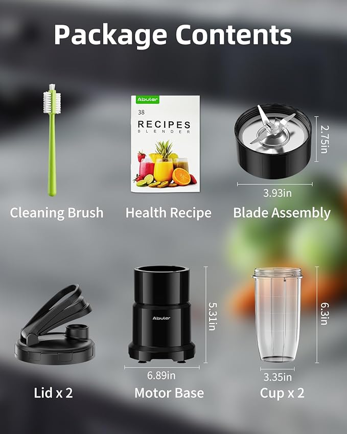 Blender for Smoothie, Abuler 1200W Personal Blender for Shake and Smoothies for Kitchen with 2 No-BPA 20oz Portable Cups, Single Serve Smoothies Maker Mixer for Juices, Nutritious Recipe
