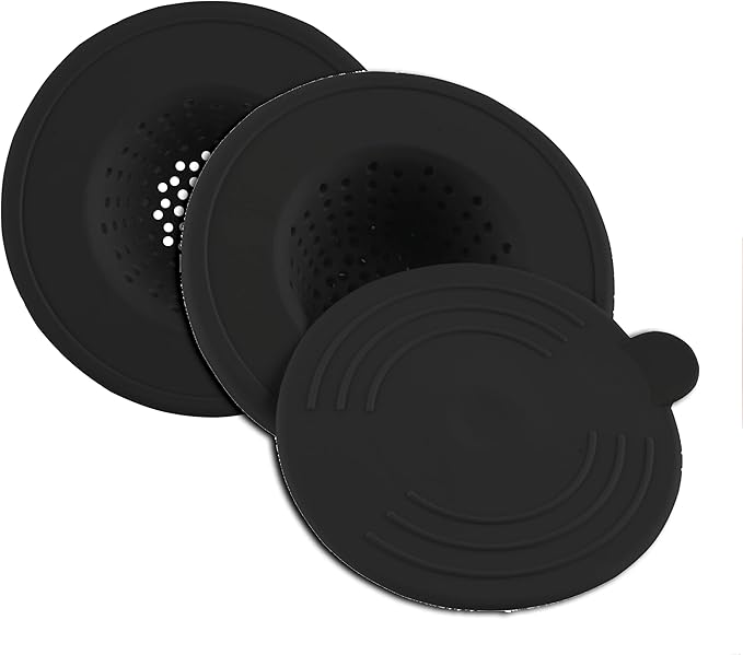 COOK WITH COLOR Kitchen Sink Strainer, Silicone, Flexible Sink Strainer, Sink Drain Strainer, 3 Pc Black