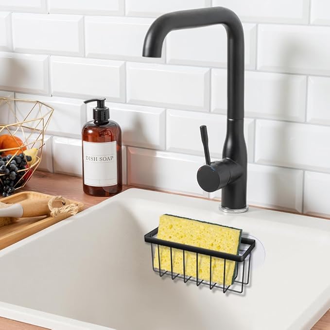 Sponge Holder for Kitchen Sink,Kitchen Sponge Holder,Sink Caddy for Sponges,Soap(Black)