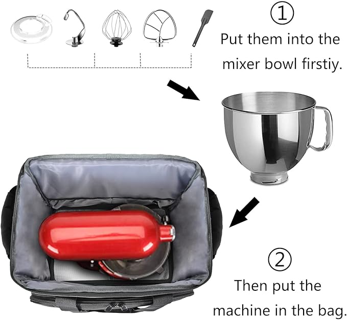 LEFOR·Z Stand Mixer Bag Compatible with KitchenAid Mixers (6-8 Quart),Padded Mixer Portable Storage Travel Carrying Case with Pockets Fits for Kitchen Aid Accessories and Attachments,Bag Only