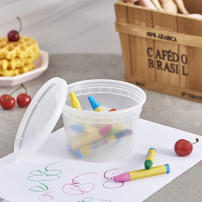 Plastic Deli Food Storage Containers With Lids, 240 Set - 16 oz.