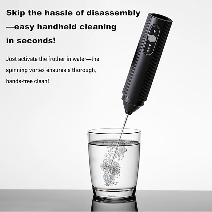 Rechargeable Milk Frother Handheld with Cover, 3-Speed Silent Coffee Frother Wand Electric, Portable Drink Mixer for Coffee Latte Cappuccino Matcha Hot Chocolate & Eggs, Kitchen Gifts, Black