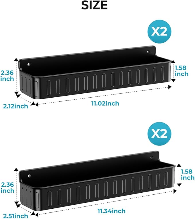 Nieifi Spice Rack Wall Mount, 4 Pack, Black, Screw or Adhesive Installation, Spice Rack Organizer for Small Spice Jars, Suitable for Kitchen Cabinet or Pantry Door