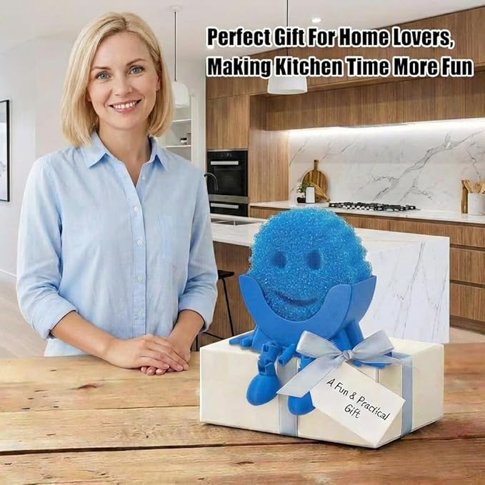 Creative Hanging Sponge Holder with Drainage/Traceless Glue, 3D Printing Countertop Funny Sponge Holders for Kitchen Sink, Keeps Your Sponge Dry & Smiling, for Scrub Daddy Holder (1, Blue)