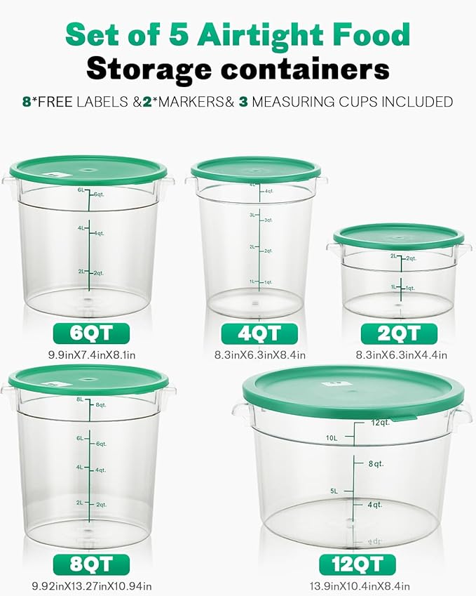 4QT NSF Round Food Storage Containers with Lids