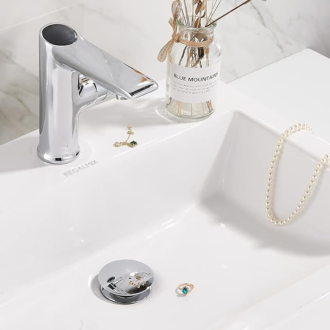 REGALMIX Pop Up Drain Without Overflow, Bathroom Sink Stopper for Vessel Vanity Sink 2 Pack Polished Chrome, All Metal - Big Cap Fit for Vessel or Undermount Sink, RM082A-P2