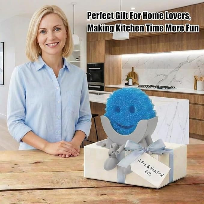 Creative Hanging Sponge Holder with Drainage/Traceless Glue, 3D Printing Countertop Funny Sponge Holders for Kitchen Sink, Keeps Your Sponge Dry & Smiling, for Scrub Daddy Holder (1, Grey)
