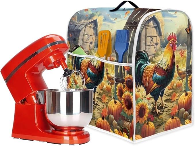 Rooster Sunflower Stand Mixer Cover Easy to Clean Food Processor Dust Cover Waterproof Kitchen Appliance Accessories Storage Bag for 4.5 qt and All 5 qt Mixer