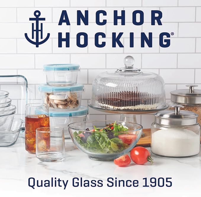 Anchor Hocking 2 Cup Glass Storage Containers with Lids, Set of 4 Glass Food Storage Containers with Blueberry SnugFit Lids (Pack of 2)