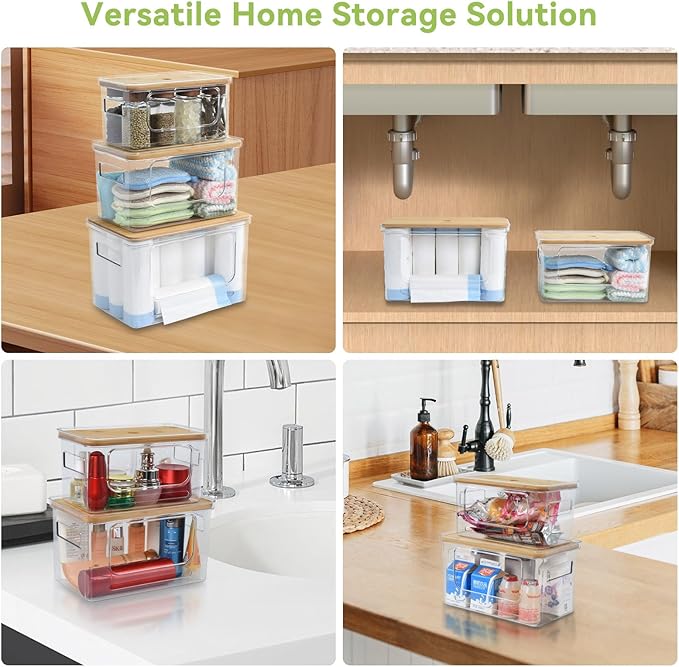 OTraki 3 Pack Trash Bag Holder Dispenser with Lid Plastic Garbage Bag Dispenser Stackable & Wall-mounted, Trash Bags Organizer Under Sink for Kitchen, Pantry Cabinet Organizer and Storage