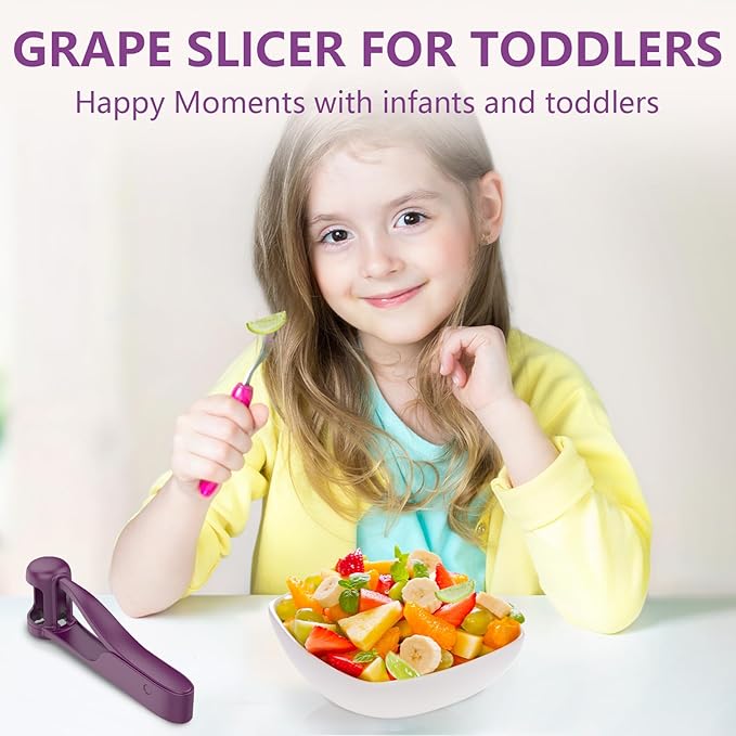 Luvan Grape Cutter for Toddlers 1-3, Grape Slicer Kitchen Gadget for Vegetable Fruit Salad Cake Decor, Stainless Steel Baby Tomato Quarter Cutter Tool for Cherry Strawberry Blueberry - Purple