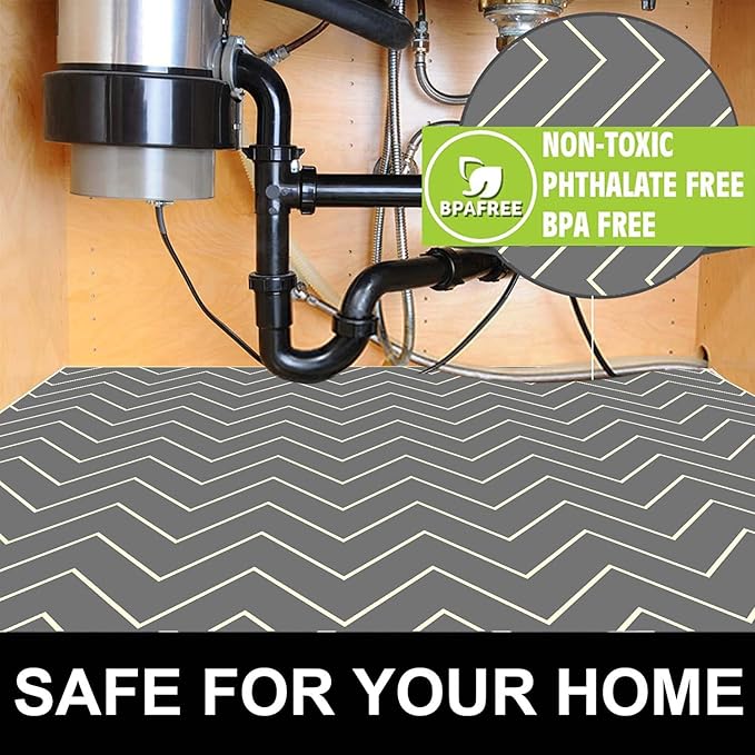 Under The Sink Mat, 24 X 36 in, Durable & Waterproof Premium Mats to Protect Kitchen & Bathroom Cabinets, Absorbent & Easy to Clean Shelf Liner, Black
