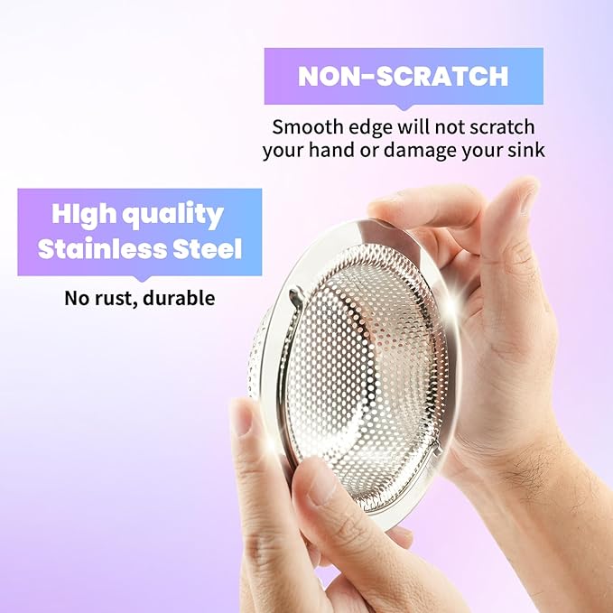 2 Pack Kitchen Sink Drain Strainer with Handle 4.5 inch Diameter, Rust Free (Kitchen Sink Stopper)