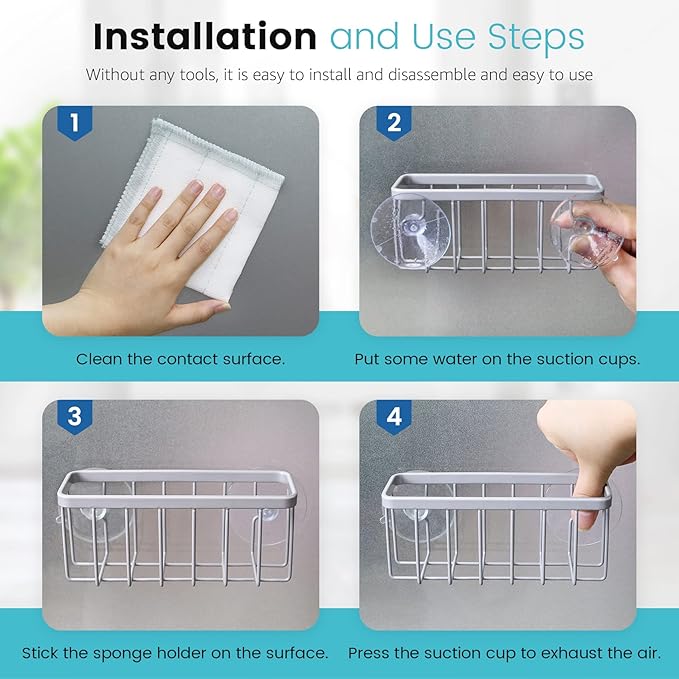 HLOOL Sponge Holder for Kitchen Sink, Kitchen Sink Sponge Holder,Sink Caddy,Dish Soap Holder (Mat Silver)