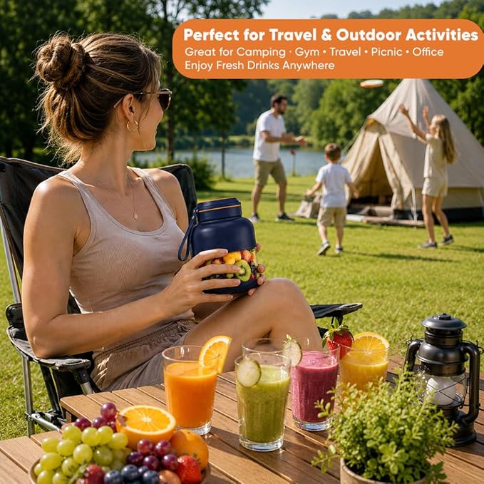 Portable Wireless Juicer Cup 38 Blades, 1300 ml Portable Electric Blender for Smoothies & Shakes, Large Capacity USB Juicer Cup for Fruit Juice, Protein Drinks, Travel, Gym & Camping (Blue)