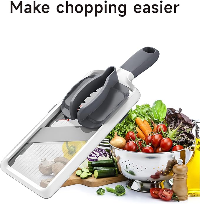 ZKIRON Handheld Mandoline Slicer for Kitchen - Adjustable 3-Thickness (1mm-3mm) Slicer Vegetable Cutter with Safety Hand Guard Potato Onion Tomato & Cucumber Slicer for Salad, Easy to Clean (Gray)
