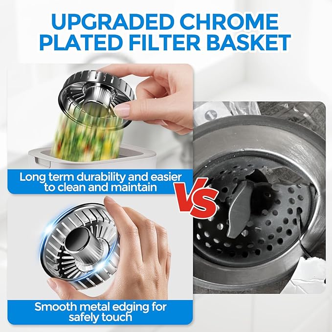 zaa Kitchen Sink Drain Strainer - Kitchen Sink Stopper, 304 Stainless Steel Sink Drain Stopper, Sink Protector for Kitchen with Anti-Clog Filter, Fit US Standard 3-1/2'' Sink Drain Hole, Gray