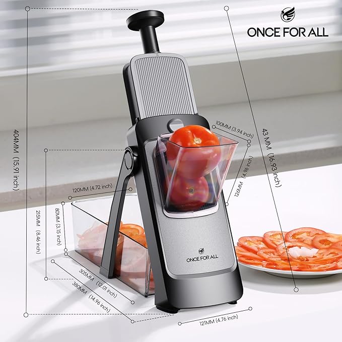 ONCE FOR ALL Safe Mandoline Slicer Pro, 4th Gen, Adjustable Thickness Vegetable Slicer For Kitchen, Food Chopper With Container, Veggie Chopper Cutter For Potato Onion Fruit, Black