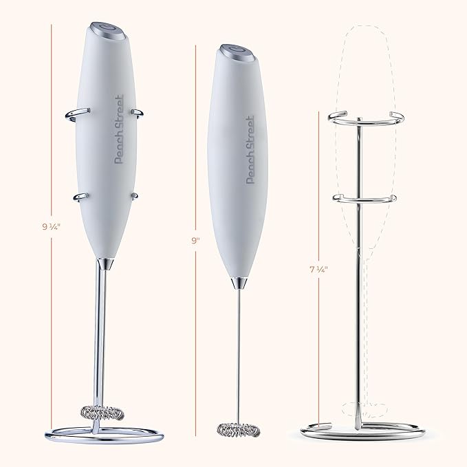 Powerful Handheld Milk Frother, Mini Milk Foamer, Battery Operated Stainless Steel Drink Mixer with Frother Stand