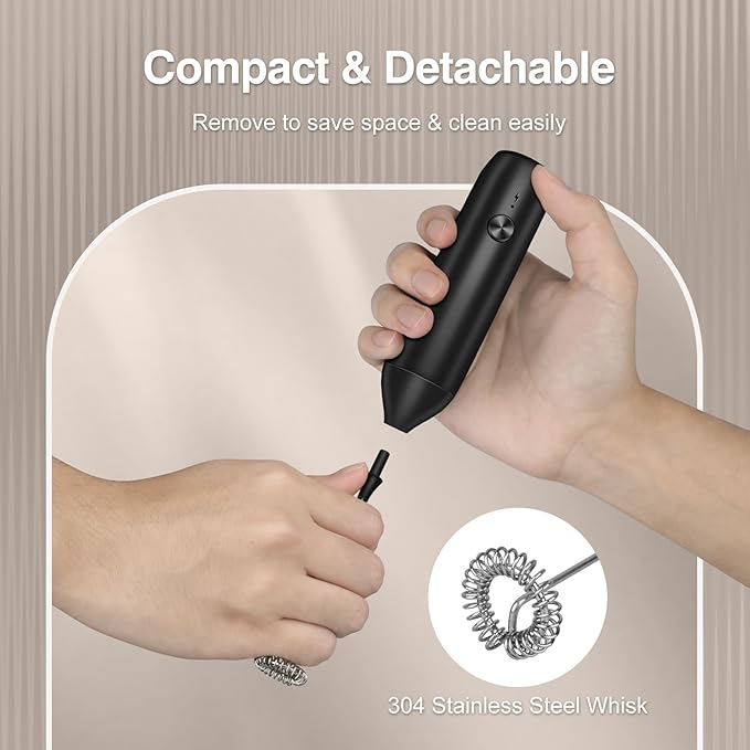 Milk Frother Handheld Rechargeable, Frother Wand and Drink Mixer for Coffee, Electric Whisk and Stirrer for Latte, Cappuccino, Matcha, Hot Chocolate, Protein Powder