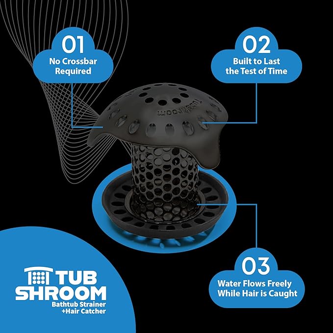 TubShroom Ultra Stainless Steel Drain Protector, Hair Catcher Strainer for Bathroom Tub and Shower, Matte Black, 1-Pack