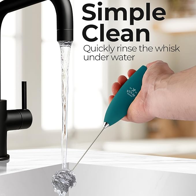 Zulay Kitchen Powerful Milk Frother Wand With Duracell Batteries - Ultra Fast Handheld Drink Mixer - Electric Whisk Foam Maker for Coffee, Lattes, Cappuccino & Matcha - Triple Whisk - Reign Emerald