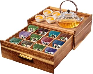 Acacia Wood Tea Holder Organizer, Tea Box Organizer Storage Box