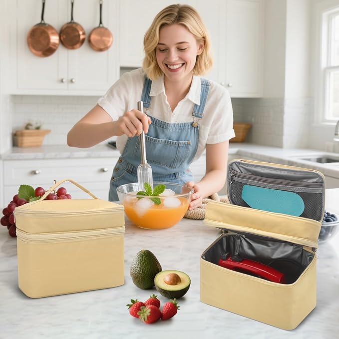 Hand Mixer Case for Kitchen Aid - Immersion Blender Attachments Storage Bag Blender Stick Handheld Carrying Case with Handle Hand Mixer Accessories, Portable Travel Organizer (Bag Only) Yellow