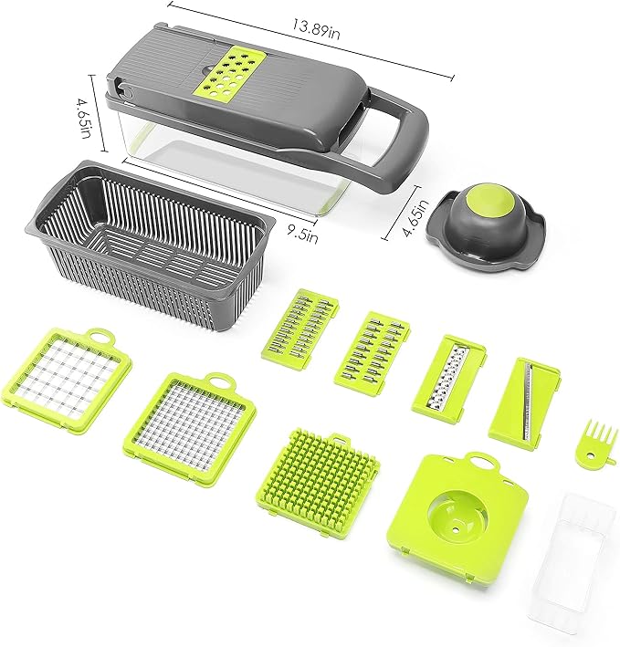 AHCZDDK Vegetable Chopper - Time-and Labor-Saving Food - Pro Onion Cutter and Dicers, 12 in 1 Multifunctional Veggie Chopper, Container for Salad Potato Carrot Garlic…