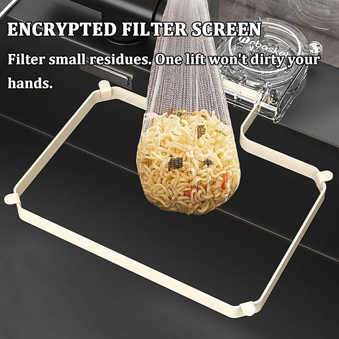 Kitchen Sink Strainer with 100 PCS Filter Mesh Bag, Food Waste Filter Basket, Suction Cup Folding Washing Vegetables and Fruits Drying Bag Holder(Silver)