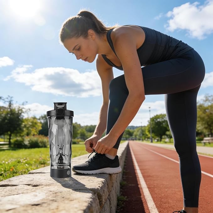 Premium Electric Protein Shaker Bottle, Sports Nutrition Mixer, Electric Water Shaker (Black)
