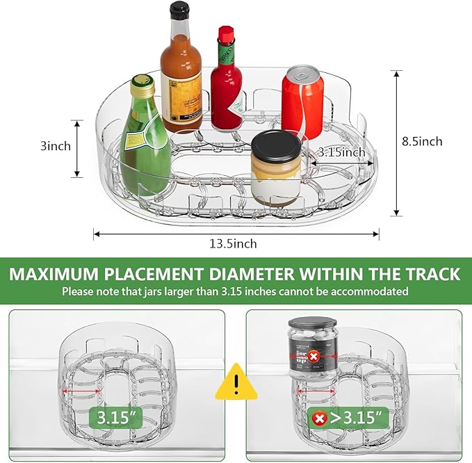 Lazy Susan Turntable Organiser for Fridge, 360°Rotating Spice Racks for Kitchen Cabinet, Fridge and Pantry Organizer, 33 X 7.5cmClear PET Revolving Condiment Holder