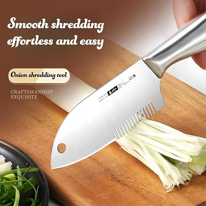 Julienne Slicer Stainless Steel Onion Cutter Scallion Shredder, Vegetable Chopper with Comb Teeth, Kitchen Gadgets (Full Stainless Steel)
