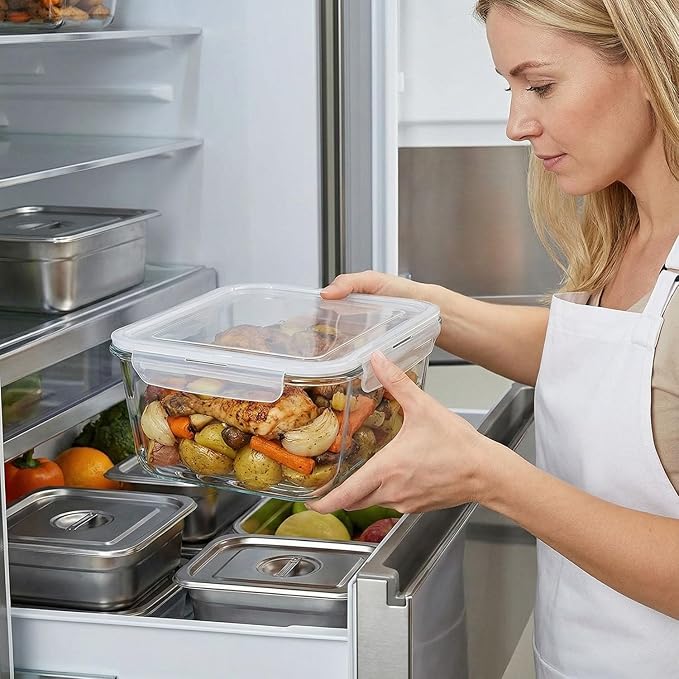 2 Pack Large Glass Food Storage Containers with Lids 85oz/10.5cup Big Airtight Storage Containers for Rotisserie Chicken Meal Prep Leftovers