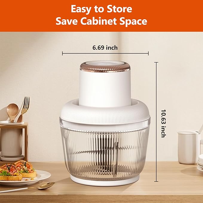 Kawu Electric Food Processor, Glass Portable Electric Garlic Chopper with 2 Bowls, 300W Vegetable Chopper Blenders with 2 Blades, Onion, Fruit, Meat Grinder Shredder for Kitchen Home