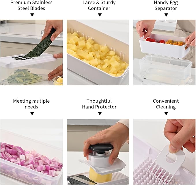 11-in-1 Vegetable Chopper, 420 Food-Grade Stainless Steel Blades, 7.2 Cup Container with Colander, BPA & PFAS Free, Dishwasher Safe