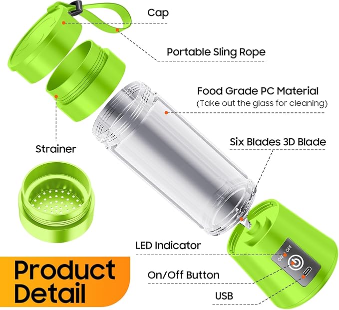 Personal Blender for Shakes and Smoothies - 2026 New Upgrade Cordless Portable Blender USB Rechargeable, 380Ml BAP Free Cup, Freshly Squeezed for Picnic/Sports, 20000Rpm/Min Speed