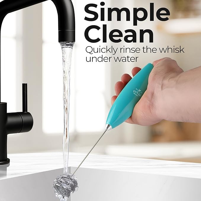 Zulay Kitchen Powerful Milk Frother Wand With Duracell Batteries - Ultra Fast Handheld Drink Mixer - Electric Whisk Foam Maker for Coffee, Lattes, Cappuccino & Matcha - Triple Whisk - Queen Turquoise